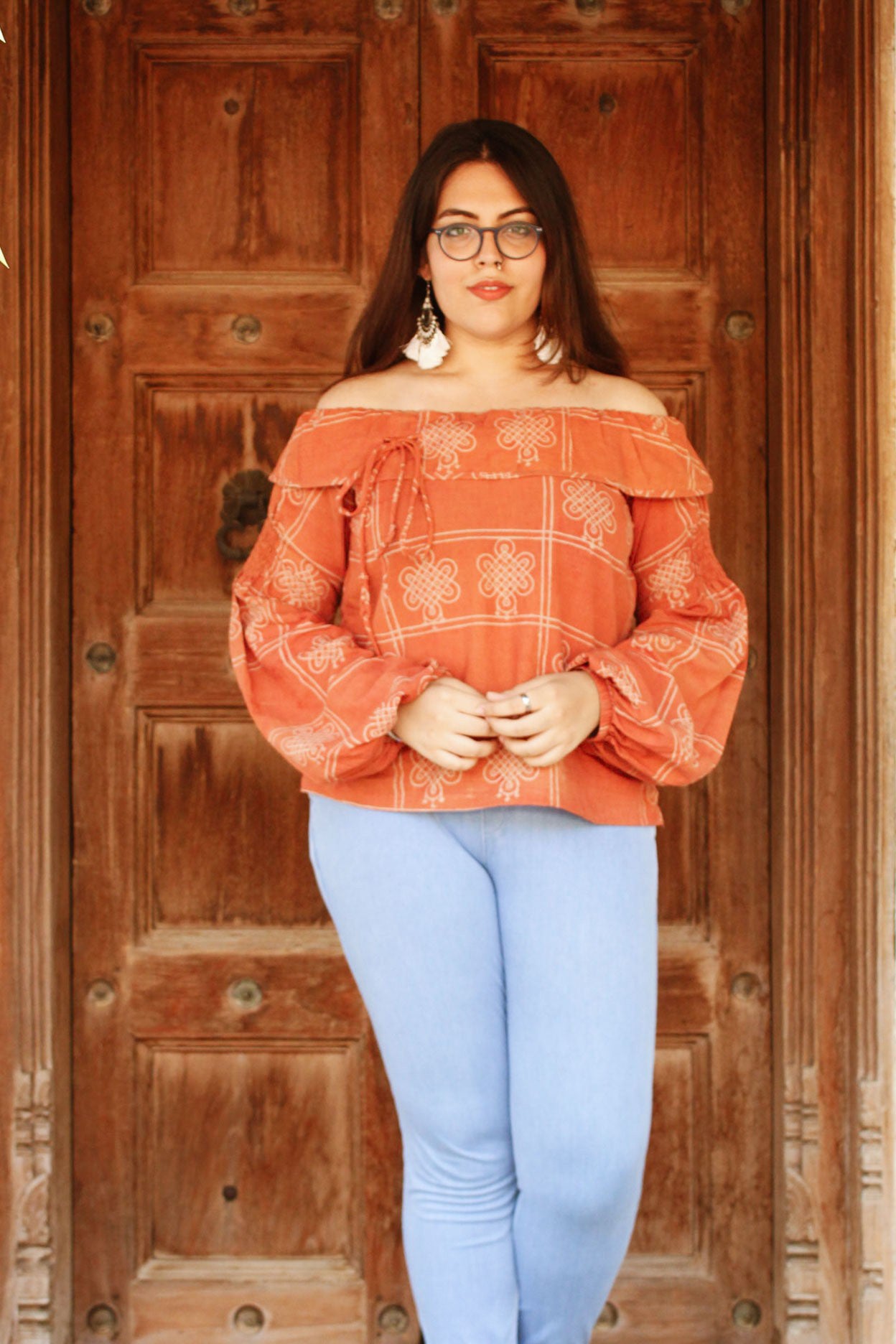 Peach Off shoulder tie-up top - Sikhat