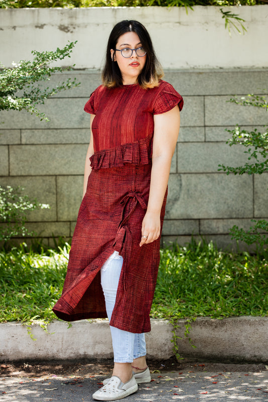 Red side slit dress with tie up - Sikhat