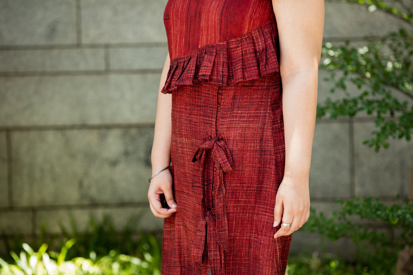 Red side slit dress with tie up - Sikhat
