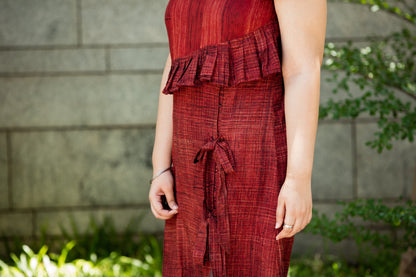 Red side slit dress with tie up - Sikhat