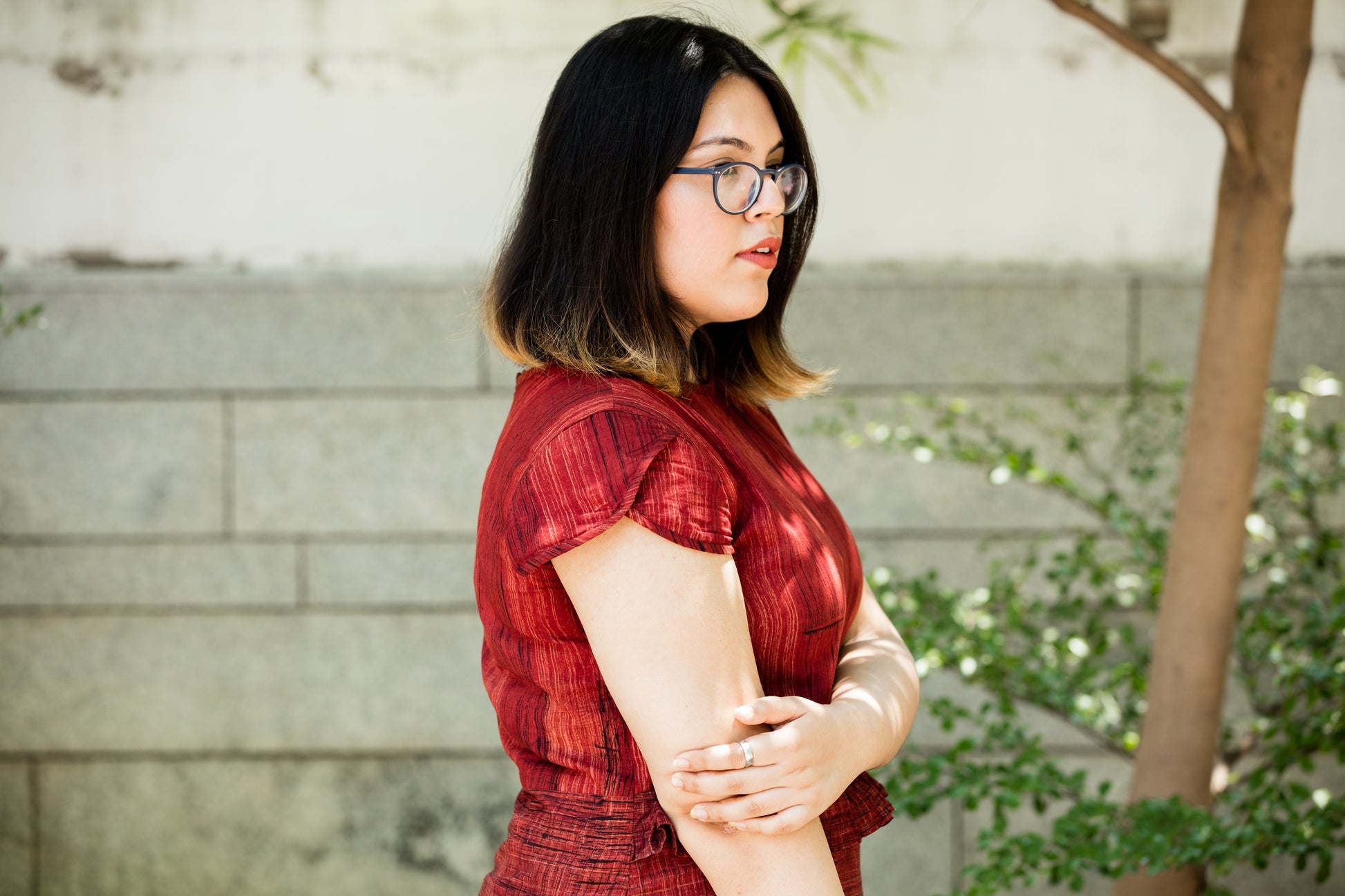 Red side slit dress with tie up - Sikhat