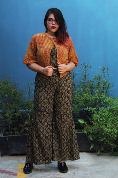 Mustard Cape with Earthy Brown Co-ords - Sikhat