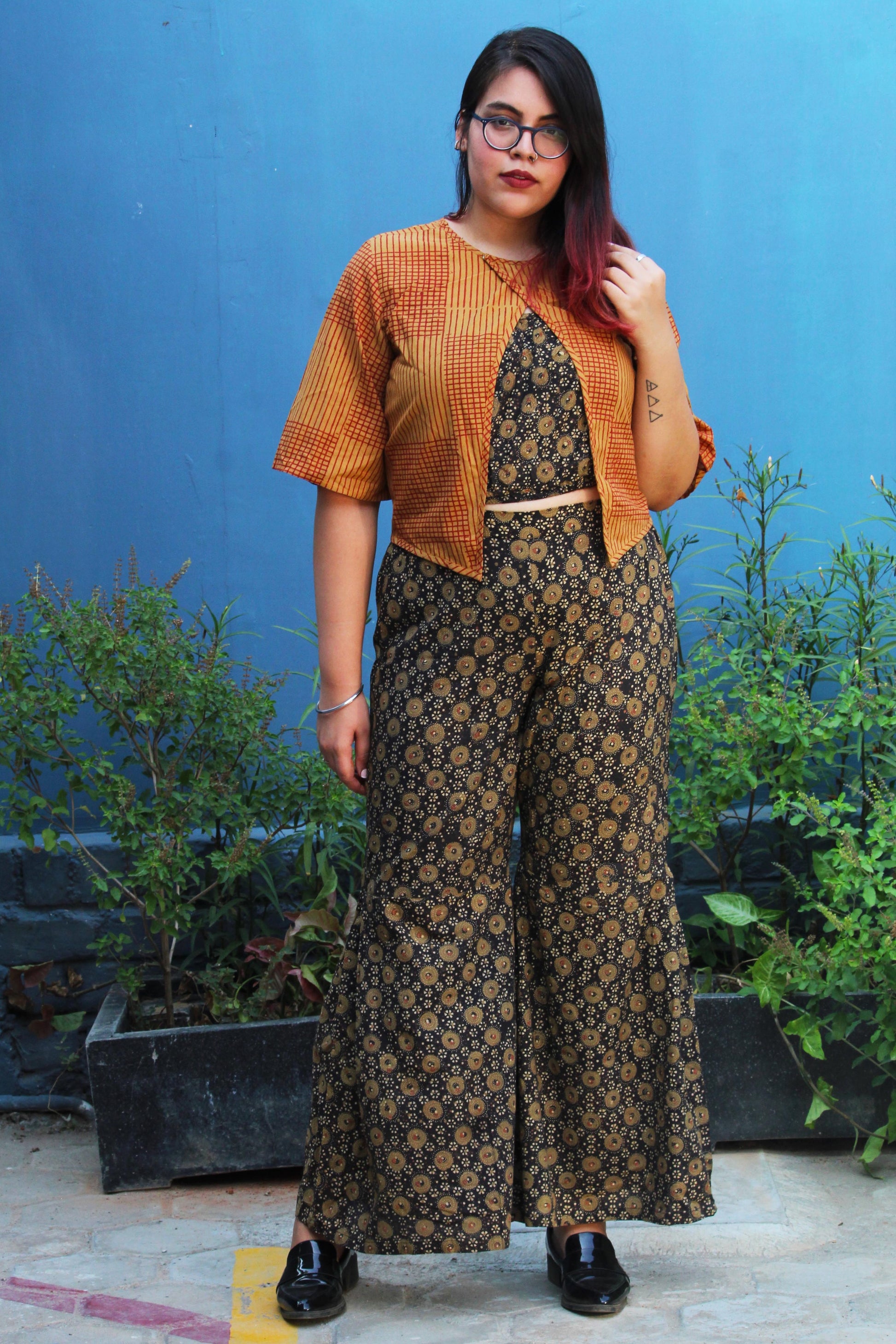 Mustard Cape with Earthy Brown Co-ords - Sikhat