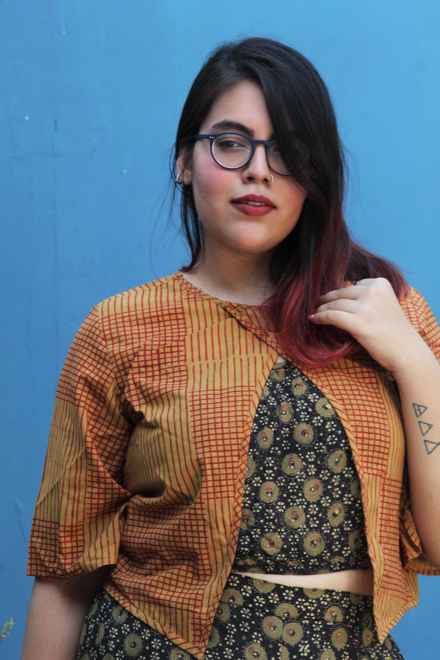 Mustard Cape with Earthy Brown Co-ords - Sikhat