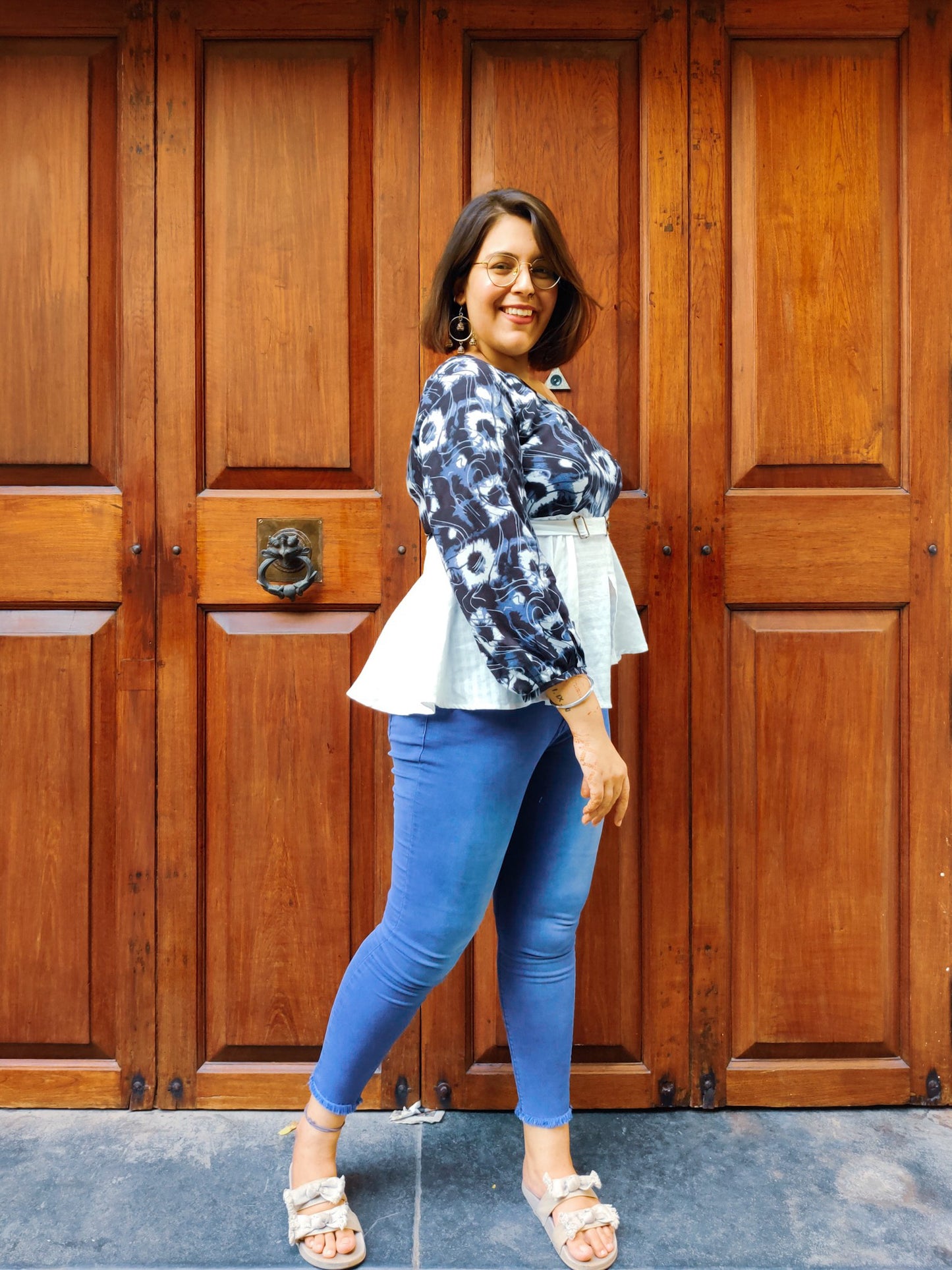 One-shoulder Marble blue/white top - Sikhat